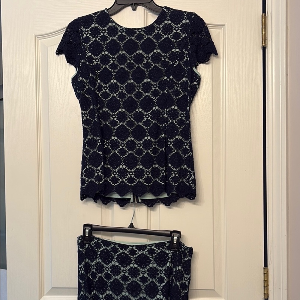 Vince Camuto Blue Lace Top and matching  Mini Pencil Skirt Cocktail